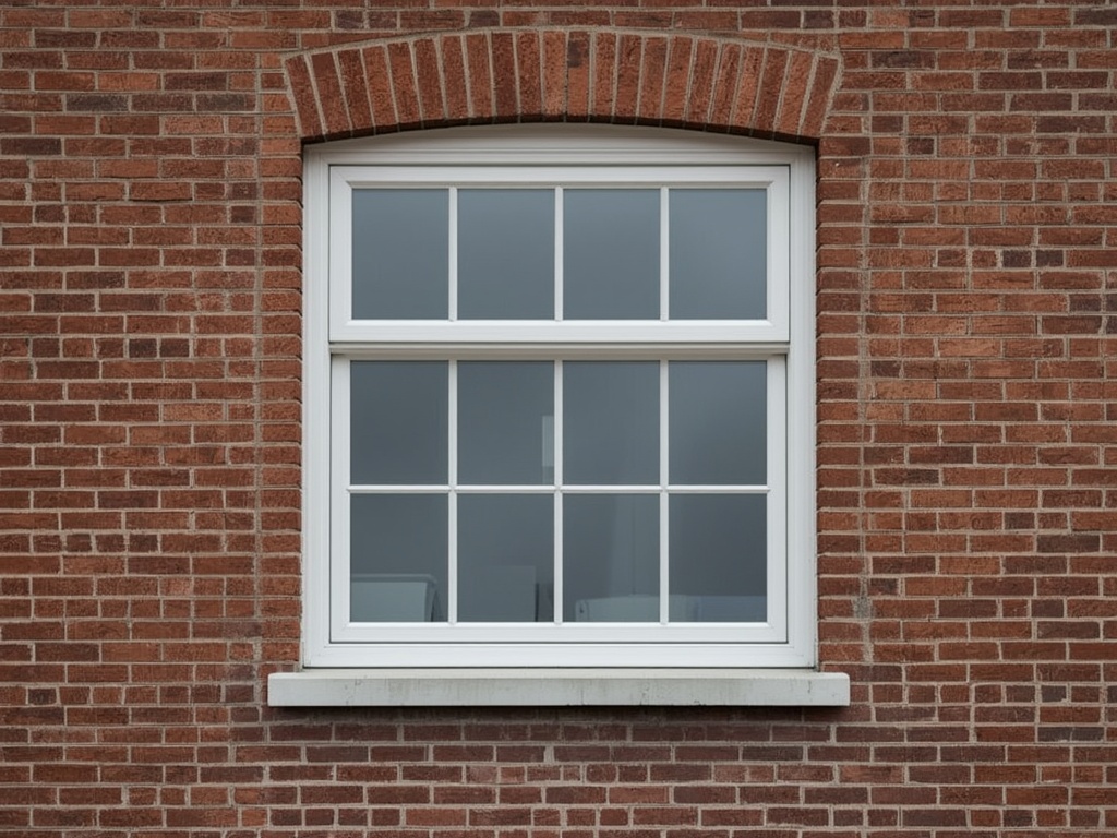 Detailopname wit kunststof kozijnprofiel op een bakstenen gevel van een woonhuis in Oldenzaal