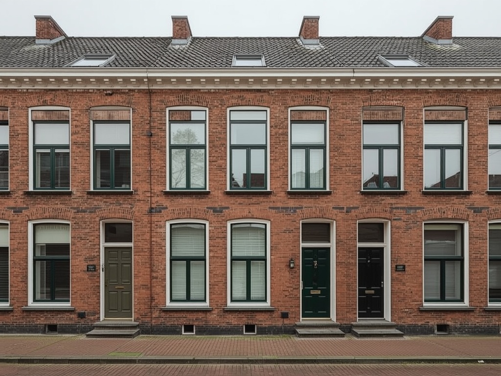 Arbeiderswoning Almelo Aalderinkshoek met nieuwe witte kunststof kozijnen rode baksteen gevel
