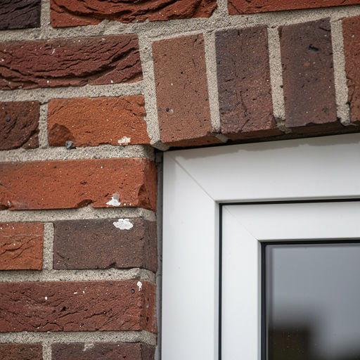Detailopname wit kunststof kozijn op rode baksteen gevel woning Losser