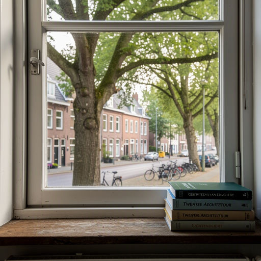 Interieur woning Almelo met uitzicht door kunststof kozijnen op straat met eikenbomen