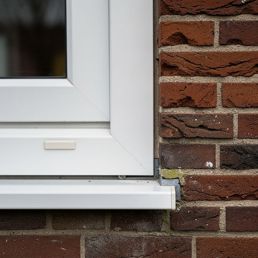 Detail kunststof raamkozijn wit op woning met rood metselwerk Hengelo