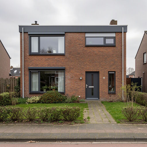 Vrijstaand huis in Oldenzaal voorzien van antraciet grijze kunststof kozijnen met moderne uitstraling