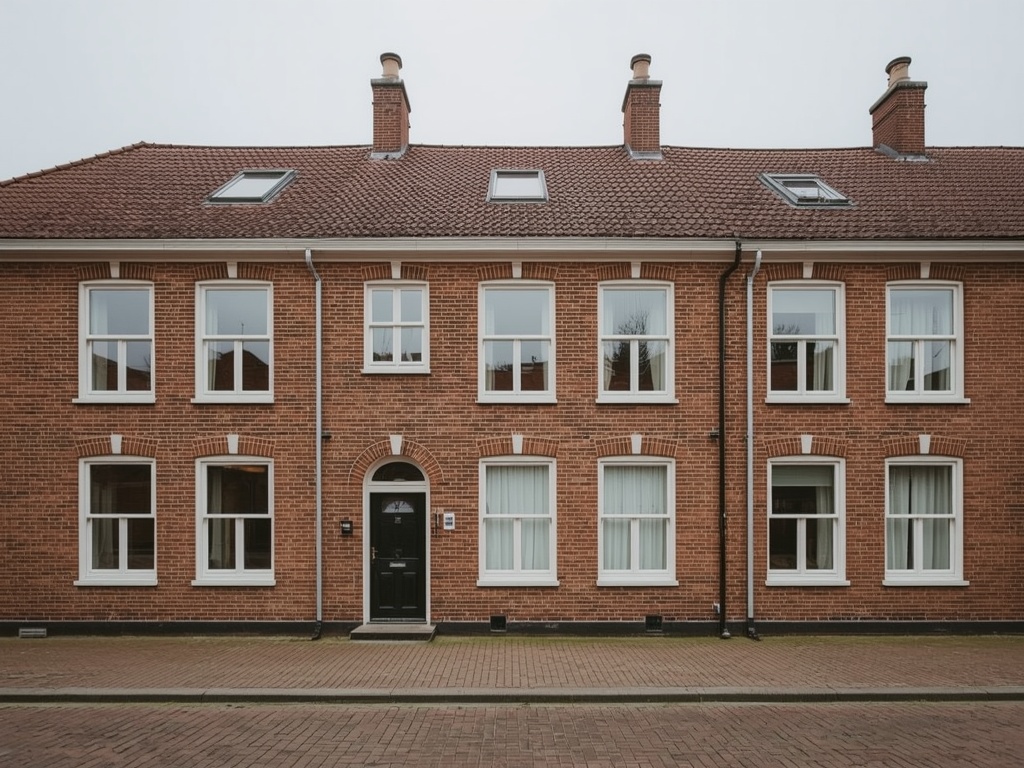 Vrijstaande woning in Denekamp met nieuwe witte kunststof kozijnen en een gemetselde gevel van rode baksteen