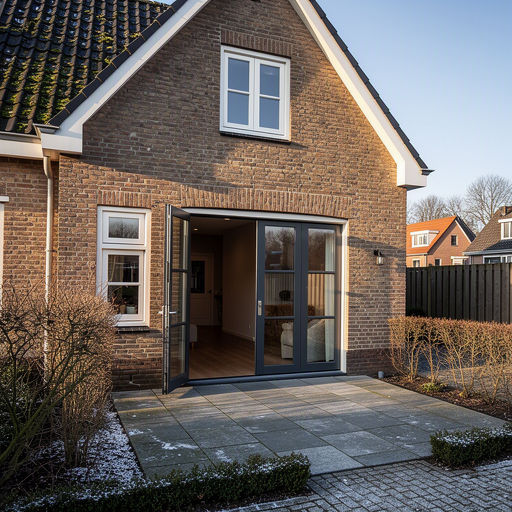 Kunststof schuifpui aan de achtergevel van een woning in Enschede