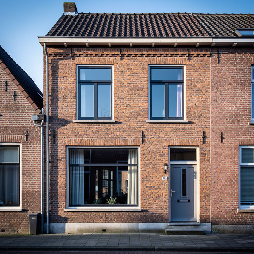 Kunststof kozijnen aan de voorgevel van een rijtjeshuis in Enschede
