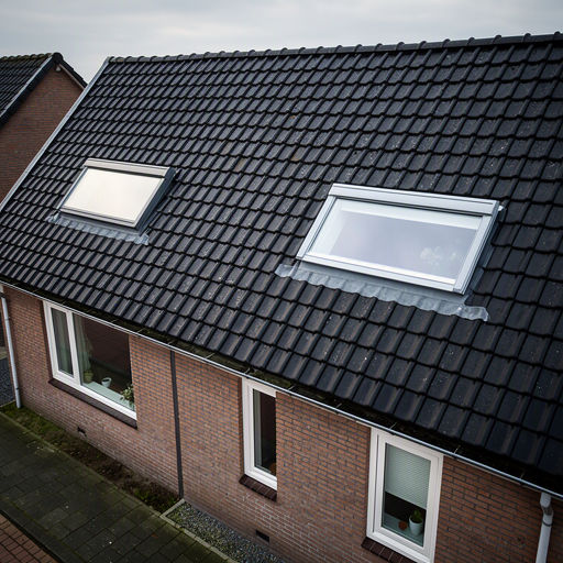 Kunststof dakraam in het schuine dak van een woning in Enschede